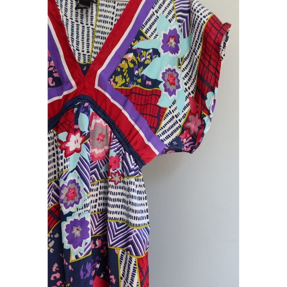 Anthropologie Tiered Mini Dress Multicolor Floral Boho Women's Medium - Picture 5 of 5